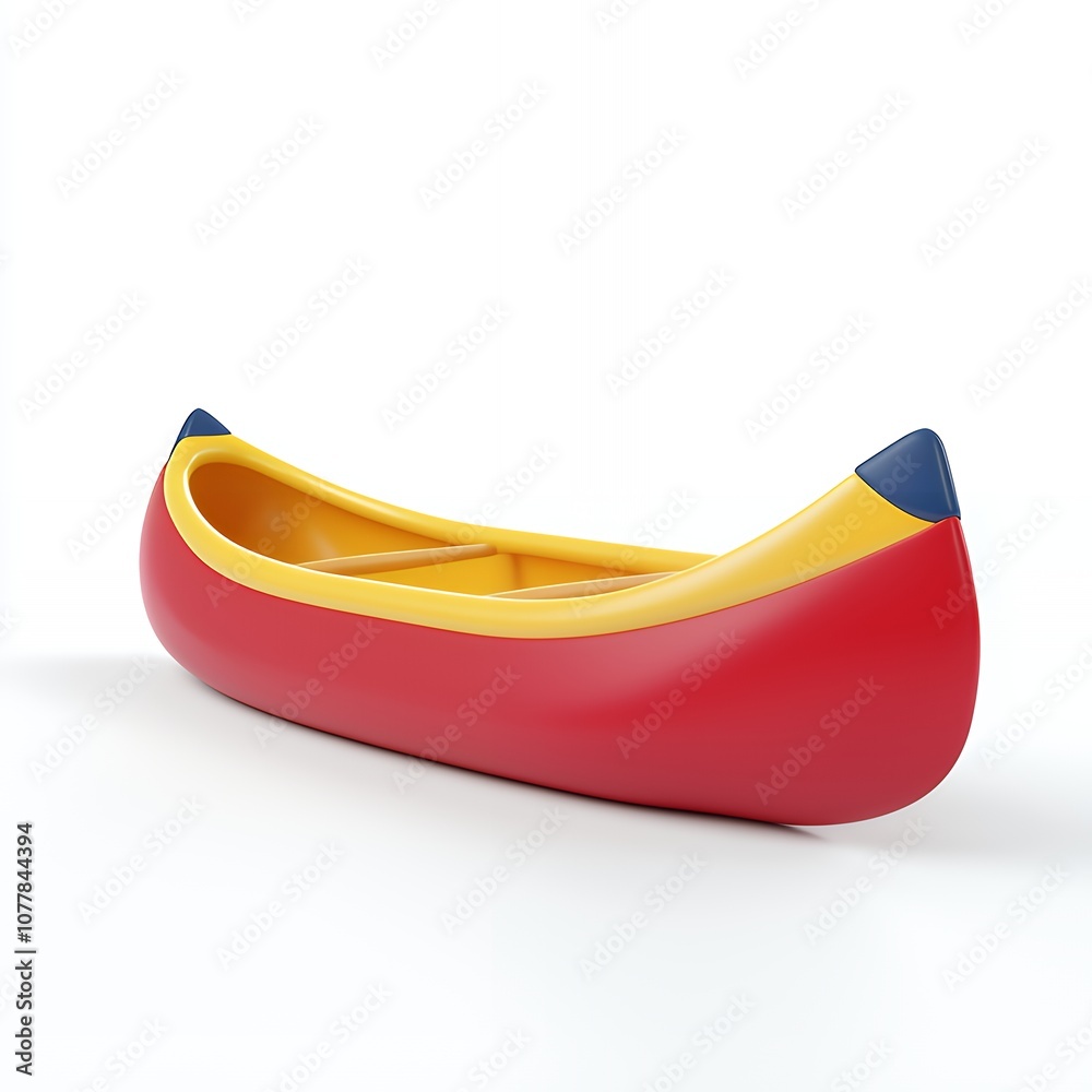 Red and yellow canoe isolated on white background.