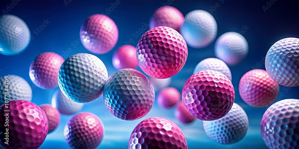 A vibrant collection of golf balls suspended in mid-air, showcasing a spectrum of colors from deep blues to playful pinks, creating a visual symphony of movement and dynamism. A vibrant collection of golf balls suspended in mid-air, showcasing a spectrum of colors from deep blues to playful pinks, creating a visual symphony of movement and dynamism.