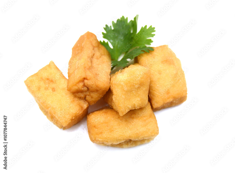 Fried tofu on a white background Fried tofu on a white background