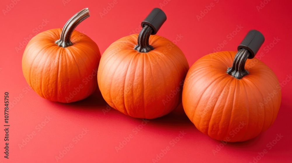 Three pumpkins on an random color background Three pumpkins on an random color background