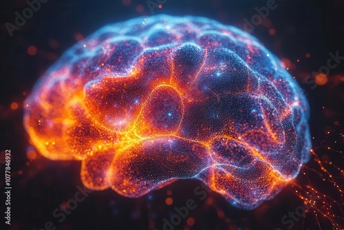 detailed visualization of a 3d human brain showcasing intricate neural connections and vibrant colors representing the complexity of thoughts and emotions in a scientific manner photo