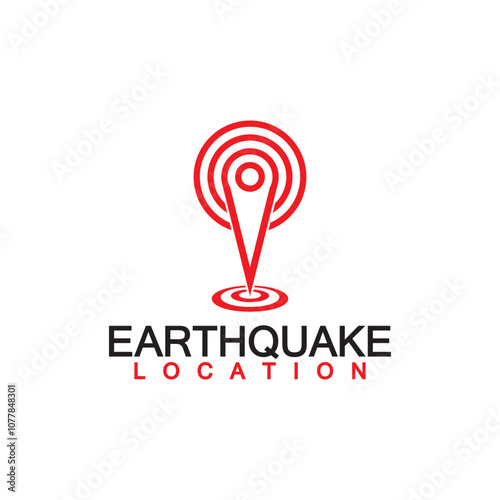 Earthquake Location logo Icon design Isolated on White Background. Map Pin and Earthquake Icon