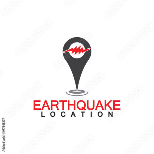 Earthquake Location logo Icon design Isolated on White Background. Map Pin and Earthquake Icon