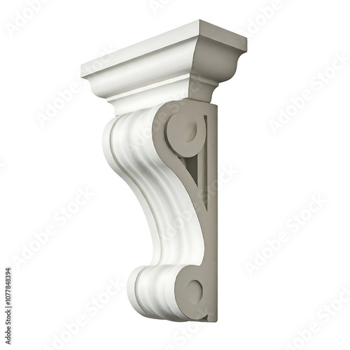 White antique decorative corbel isolated on white background, architectural building, interior home decoration design photo