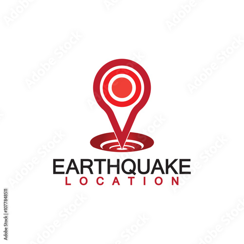 Earthquake Location logo Icon design Isolated on White Background. Map Pin and Earthquake Icon