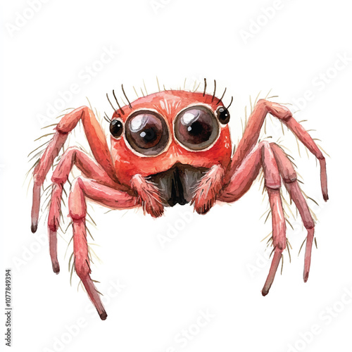 cute Red Spider watercolor clipart illustration isolated