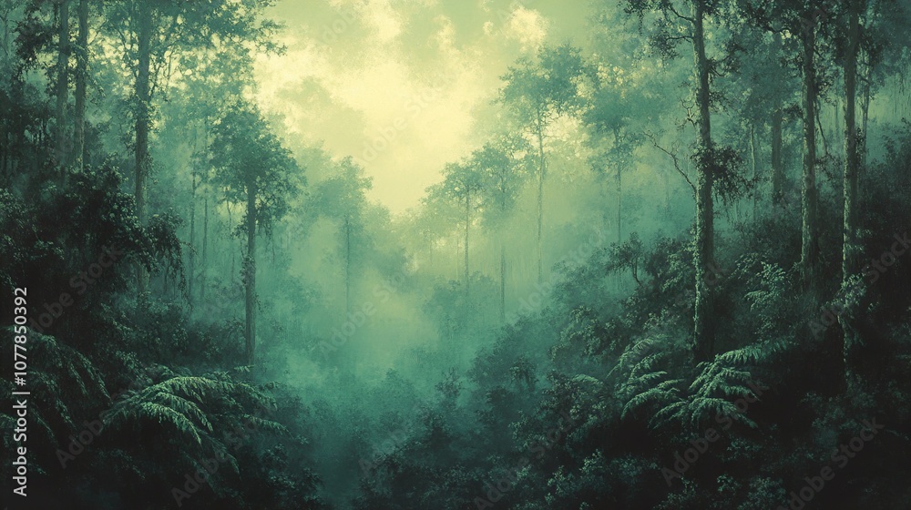 Enchanted Forest: A Mystical Landscape with Fog and Sunlight Enchanted Forest: A Mystical Landscape with Fog and Sunlight