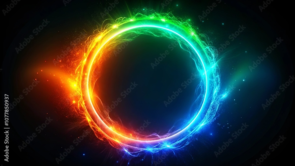 A vibrant circular energy field with an abstract design, radiating with a spectrum of colors A vibrant circular energy field with an abstract design, radiating with a spectrum of colors