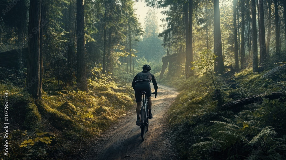 Fototapeta premium Cycling through a Forest Path
