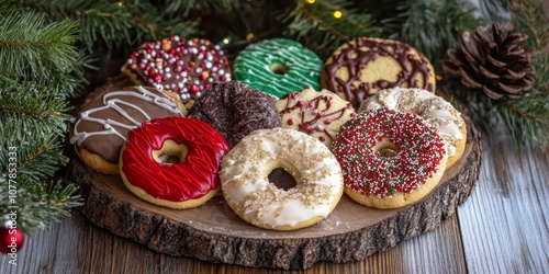 Holiday Cookie Arrangement on Wooden Table