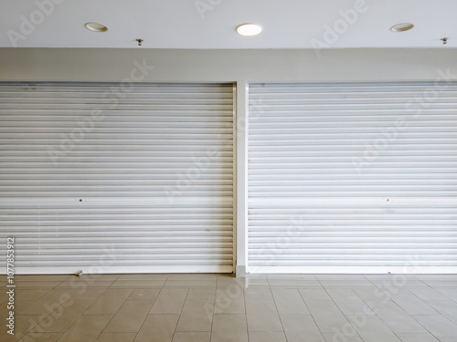 Steel shutter doors of warehouse, storage or storefront for closed gray metal door background and textured.