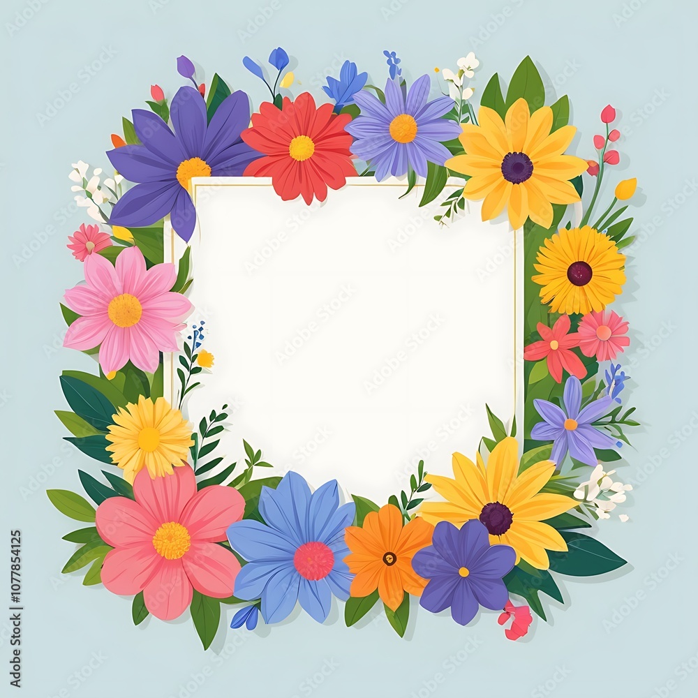 Colorful Flowers Surrounding a Blank White Square Colorful Flowers Surrounding a Blank White Square