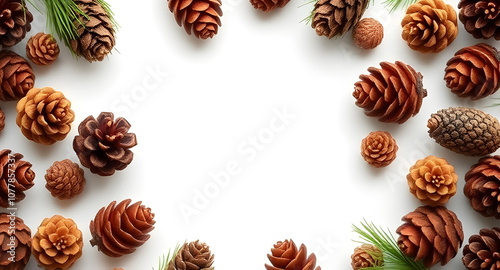 pine cones frame can use as a greeting card for Christmas with white solid background