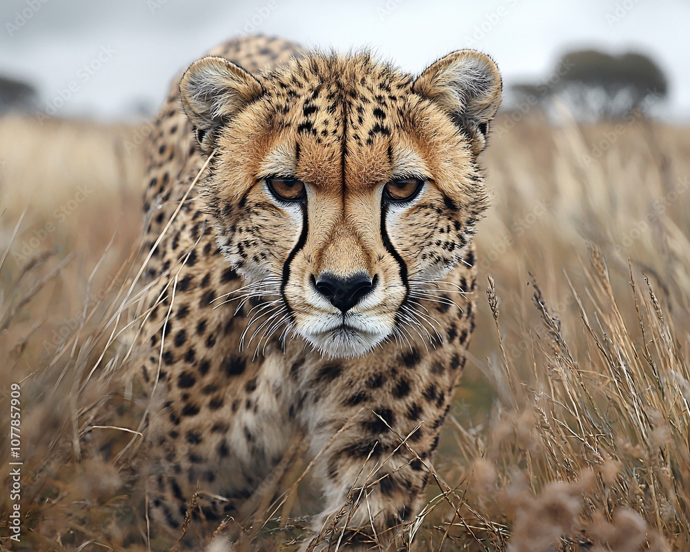 Majestic Cheetah Strolling Through Golden Grassland Majestic Cheetah Strolling Through Golden Grassland
