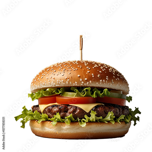 Tasty burger isolated on white background Fresh hamburger fast with beef and cheese