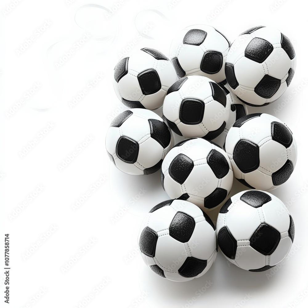 Collection of Classic Black and White Soccer Balls on White Background Highlighting Football Equipment Ideal for Sports Enthusiasts and Team Training Gear Collection of Classic Black and White Soccer Balls on White Background Highlighting Football Equipment Ideal for Sports Enthusiasts and Team Training Gear