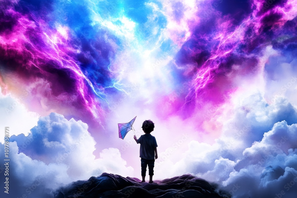 Soft watercolor of a child with a kite, surrounded by light pastels and a gentle sky Soft watercolor of a child with a kite, surrounded by light pastels and a gentle sky