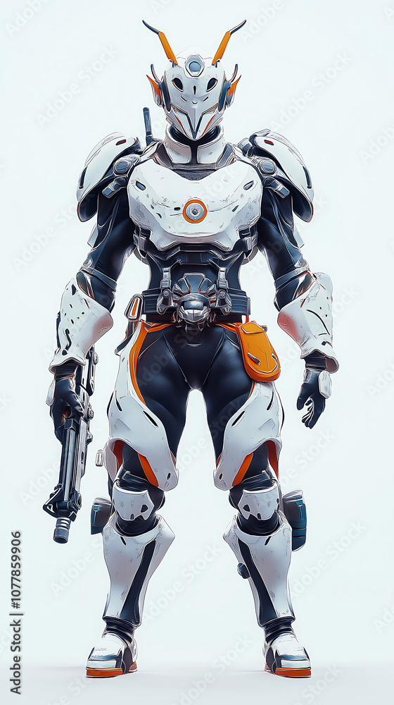 Cyborg A futuristic cyborg in white and orange armor This design could be used as inspiration for sci fi illustrations or game character design Cyborg A futuristic cyborg in white and orange armor This design could be used as inspiration for sci fi illustrations or game character design