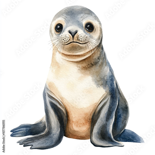 cute Sea Lion watercolor clipart illustration isolated