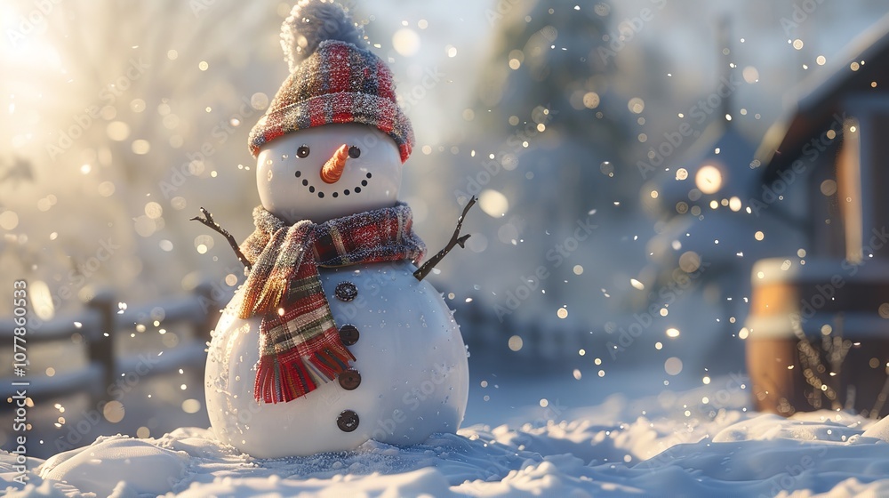 Obraz premium Snowman of Snow, Generative AI, 8K Realistic Lighting, Highly Detailed