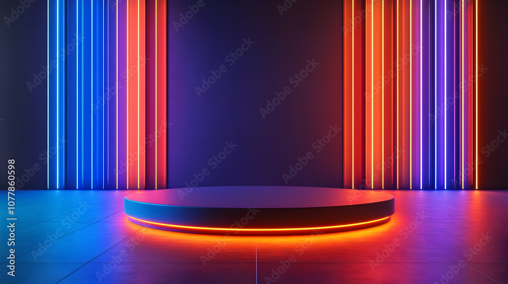 Neon Light Background with Circular Platform Neon Light Background with Circular Platform