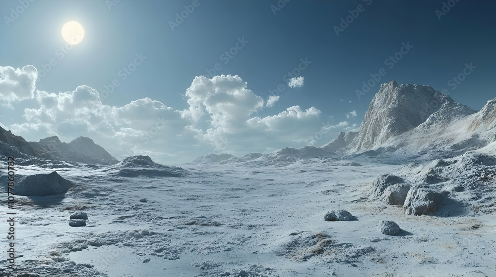 Fototapeta premium Snowy Mountain Range Landscape - 3D Render