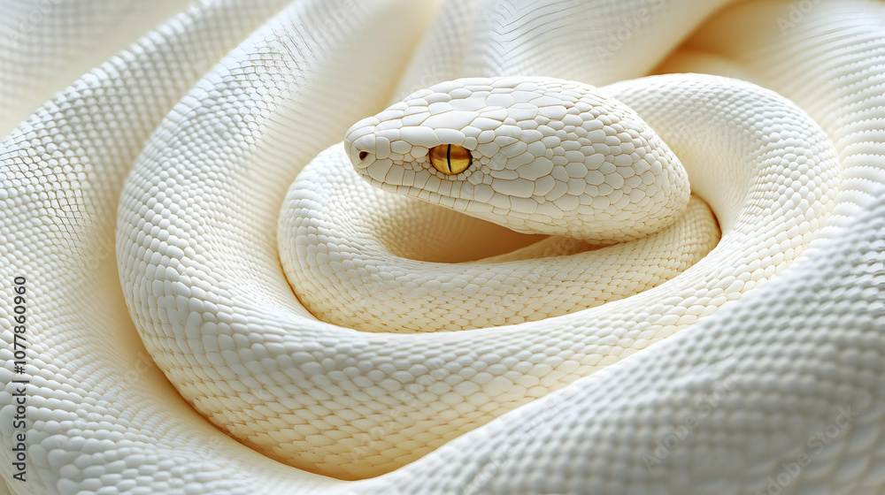 Fototapeta premium White Snake Illustration with Yellow Eyes
