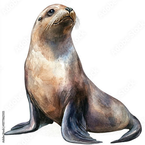 cute Sea Lion watercolor clipart illustration isolated