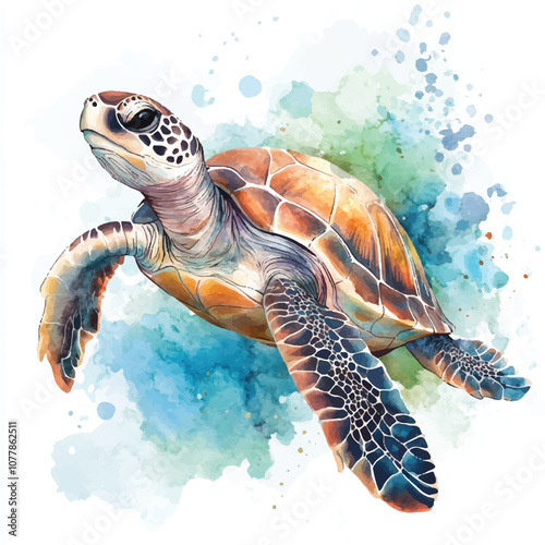 cute Sea Turtle watercolor clipart illustration isolated