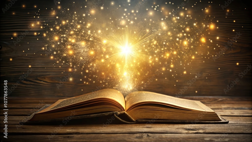 A Golden Gleam of Illumination Emanates from an Open Book, Suggesting a World of Wonder and Knowledge A Golden Gleam of Illumination Emanates from an Open Book, Suggesting a World of Wonder and Knowledge