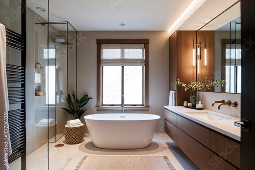 Elegant Bathroom Sanctuary with Soft Natural Light and Modern Design Elements