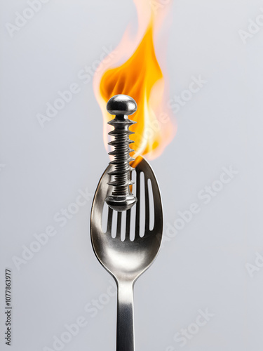 Screws on spoon with flame photo