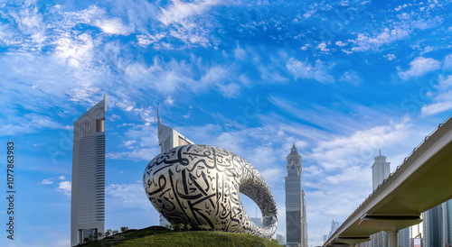 Obraz na płótnie Dubai, skyline panorama and cityscape of financial downtown and cultural city center. w salonie