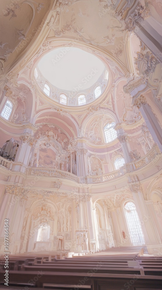 Fototapeta premium A stunning interior of a grand church featuring ornate architecture and soft lighting.