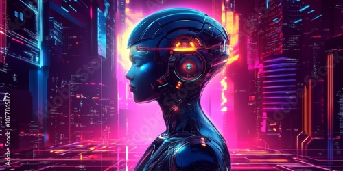Cyber illustration with neon colors and futuristic technology