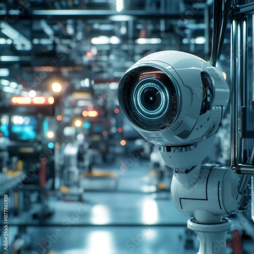 Futuristic Security Camera in a Factory Setting