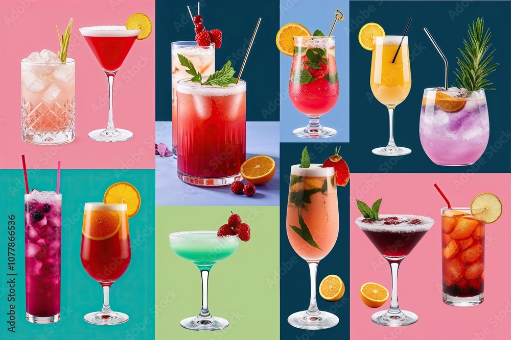 Cocktail Creations and Mocktail Wonders - Colorful Drink Recipes in an Isolated Design Style Cocktail Creations and Mocktail Wonders - Colorful Drink Recipes in an Isolated Design Style