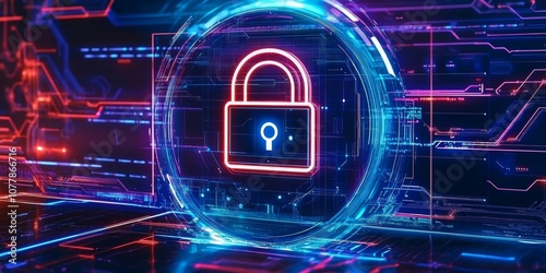 Endpoint Detection and Response (EDR) concept, featuring a padlock symbol within a high-tech, cybersecurity-inspired environment, suggesting data protection and network security. 