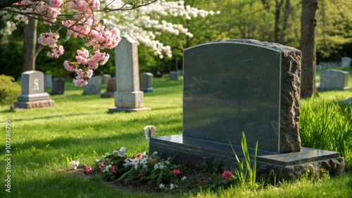 Elegant Blank Granite Headstone for Memorials, Durable and Timeless, Perfect for Custom Engravings, Serenity and Respect in Cemetery Settings, High-Quality Stone Finish, Personalized Tribute