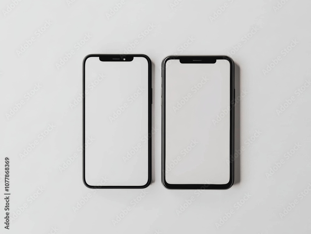 an image with a plain white background that has 2 smartphone standing in an appealing manner. an image with a plain white background that has 2 smartphone standing in an appealing manner.