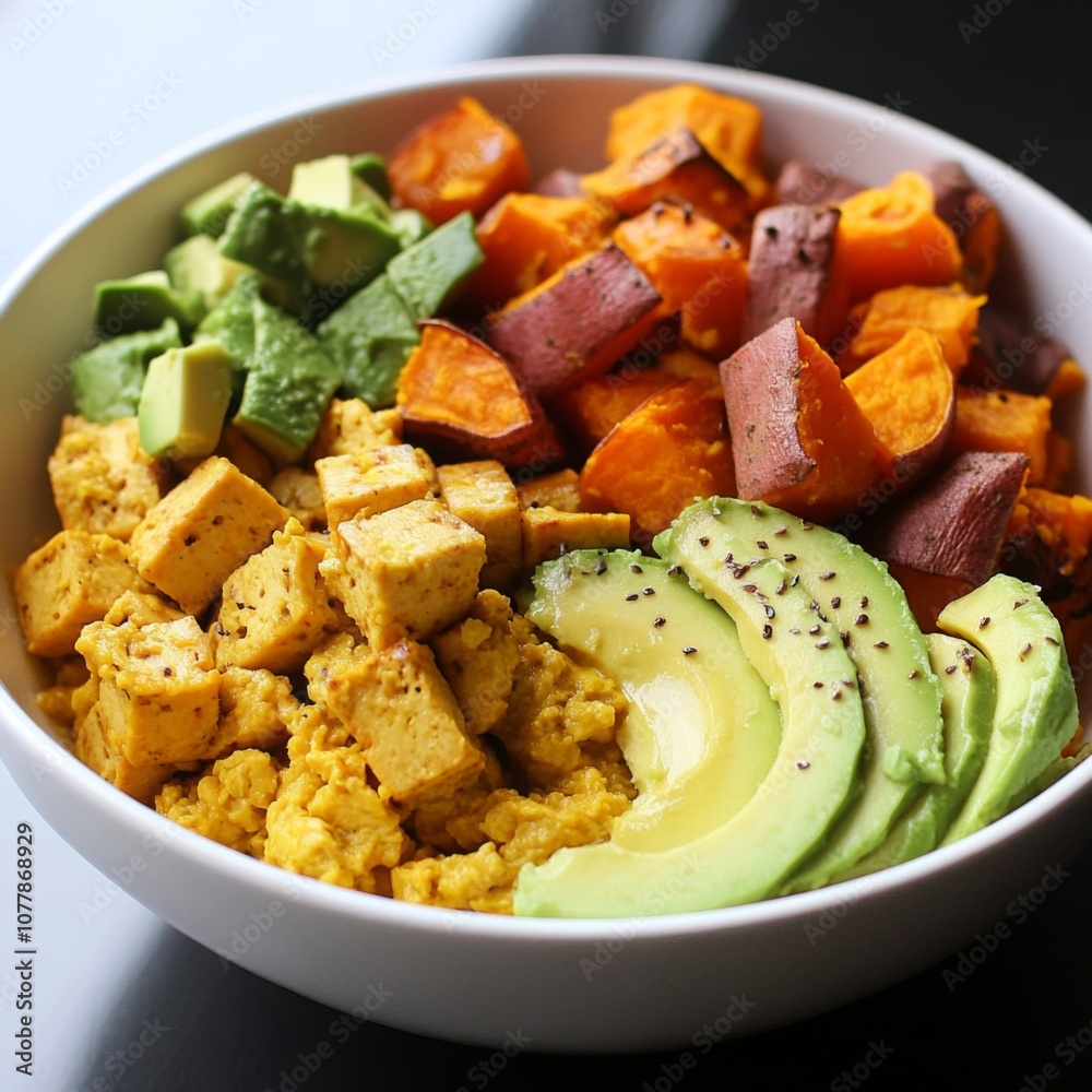 Tofu Scramble Bowl with Avocado and Sweet Potatoes Tofu Scramble Bowl with Avocado and Sweet Potatoes