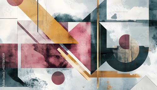 Abstract Geometric Artwork with Red, Gold, and Blue Hues