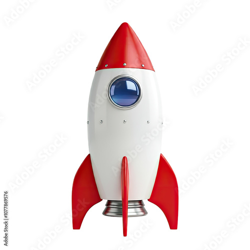 3D Toy rocket isolated on transparent background, PNG.
