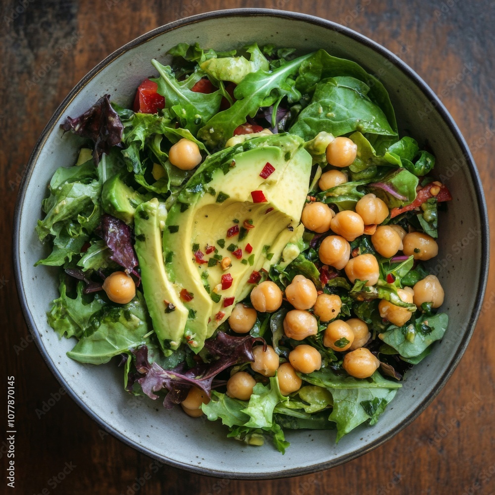 Green Salad with Avocado, Chickpeas, and Red Pepper Flakes Green Salad with Avocado, Chickpeas, and Red Pepper Flakes