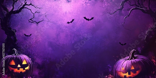 Wallpaper Mural Purple Halloween background with pumpkins and tree. Abstract grunge wallpaper for holiday party Torontodigital.ca