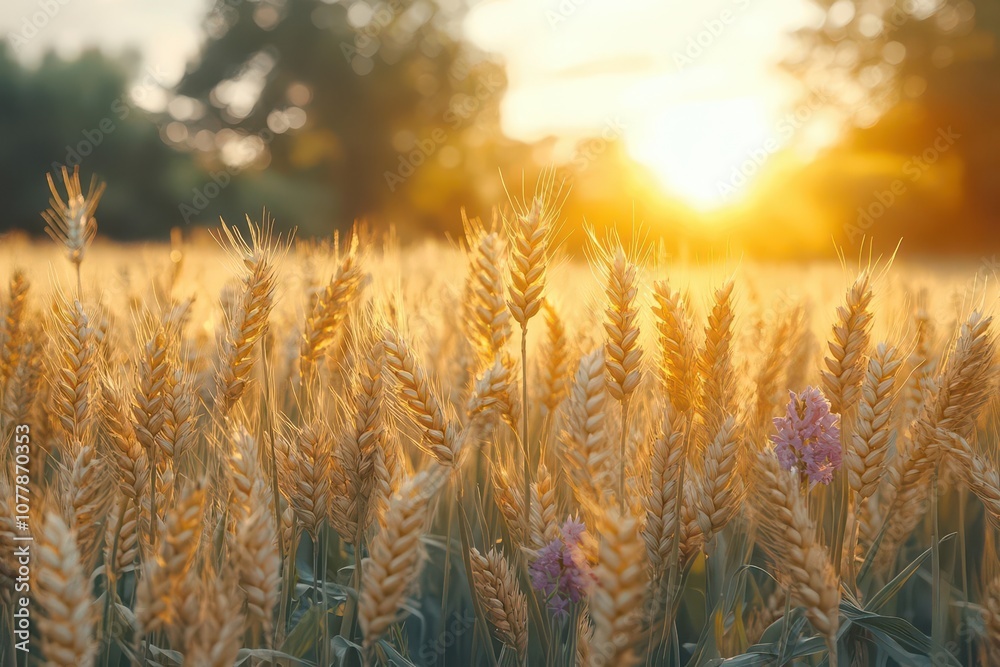field of wheat gently swaying against a backdrop of the morning sun casting a warm glow on the green wheat the idyllic countryside scene embodies natures beauty and the promise of a new day