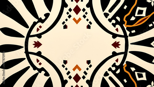 Geometric ethnic design with interwoven lines and shapes in black and brown photo