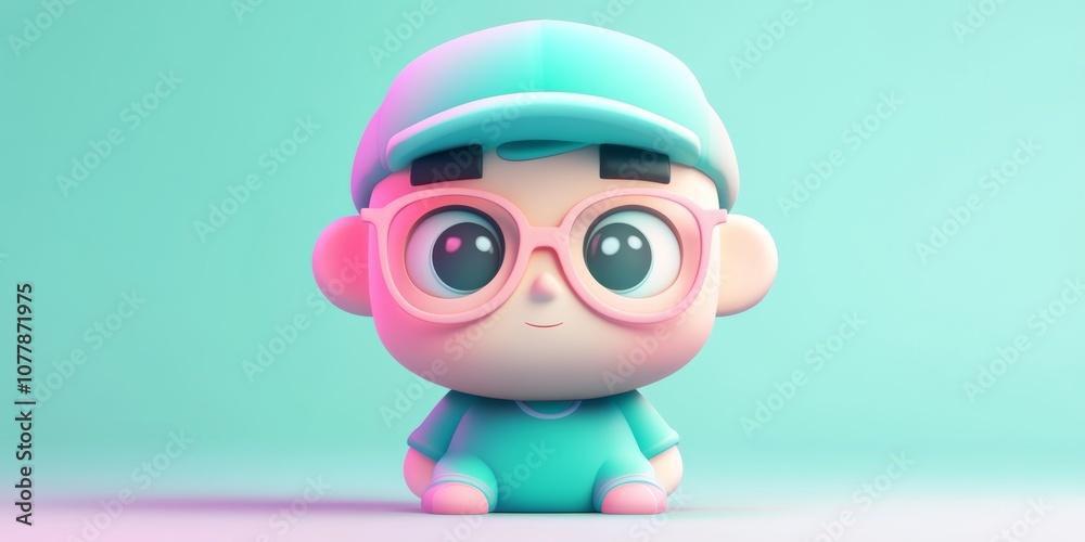 Fototapeta premium 3D render of a cute character with glasses and a cap 