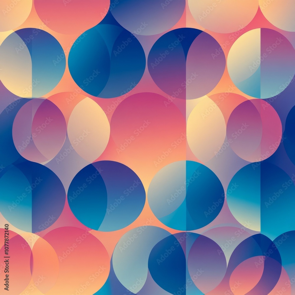 Abstract Geometric Pattern with Overlapping Circles in Blue, Pink, and Yellow Hues Abstract Geometric Pattern with Overlapping Circles in Blue, Pink, and Yellow Hues