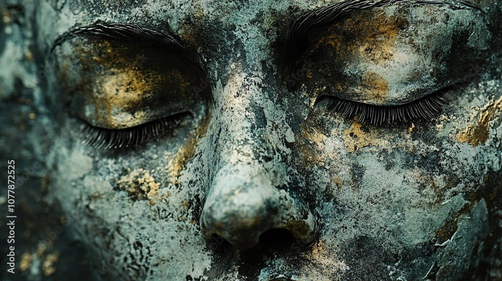 Close-up of a Golden Face Sculpture: Artistic Details and Textures Close-up of a Golden Face Sculpture: Artistic Details and Textures